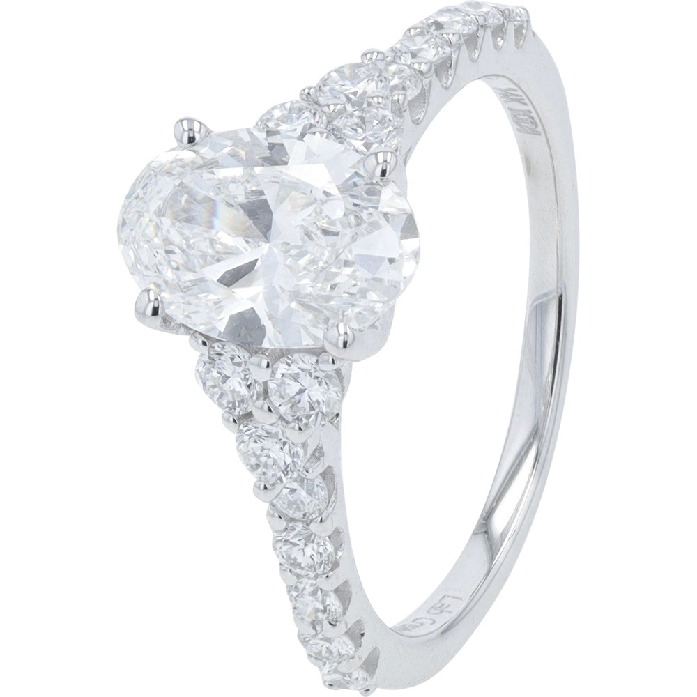 14K White Gold Engagement Ring with 1.50 Carat Oval Lab Grown Diamond and 0.50 Carat Round Accent Diamonds - 2.00 Carat Total Diamond Weight