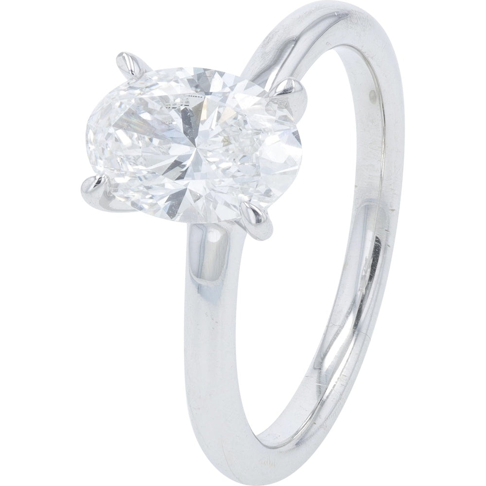 14K White Gold Engagement Ring with 1.50 Carat Total Weight Oval Cut Lab Grown Diamond in E VS1 Quality - IGI Certified