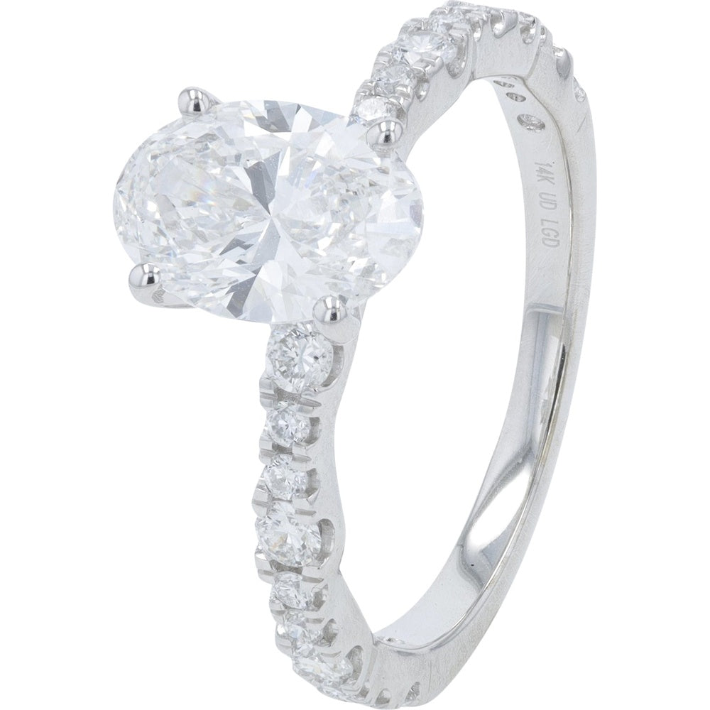 14K White Gold Engagement Ring with 1.75 Carat Round Lab Grown Diamond and Pave-Set Accent Stones - 2.00 Carat Total Diamond Weight