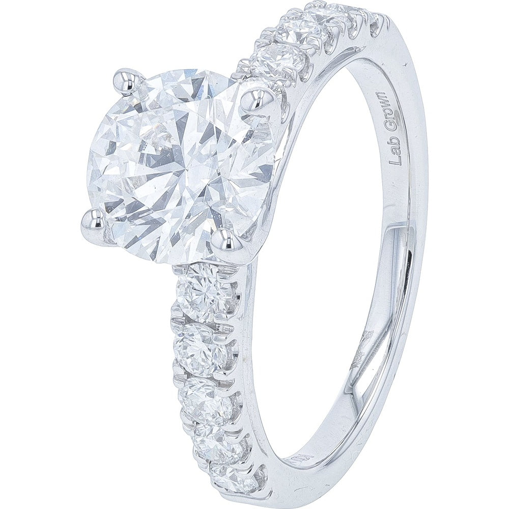 14K White Gold Engagement Ring with 2.00 Carat Round Lab Grown Diamond Center and Accented Band - 2.67 Carat Total Diamond Weight
