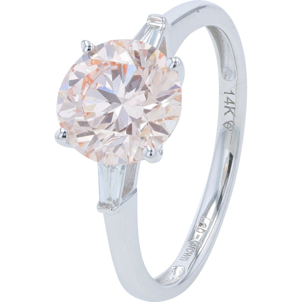 14K White Gold Engagement Ring with 2.15 Carat Round Lab Grown Diamond and Baguette Side Stones - 2.25 Carat Total Diamond Weight