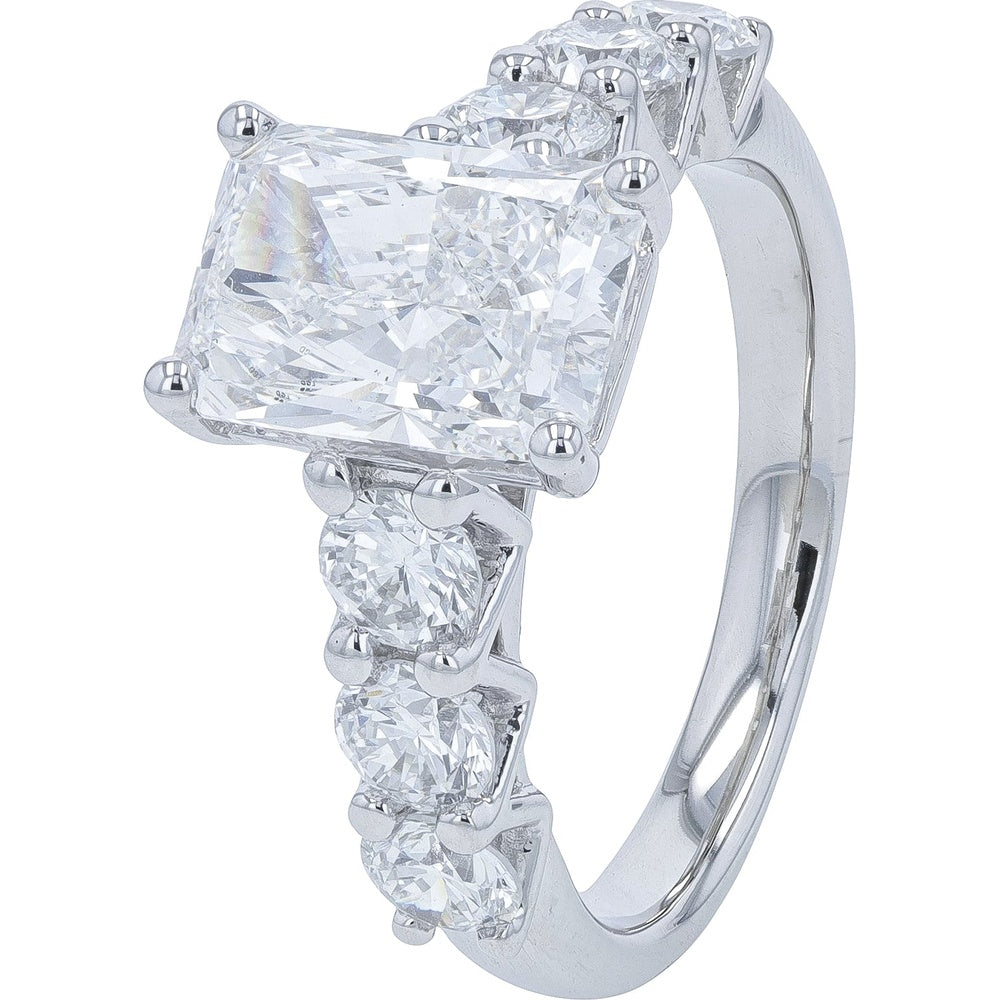 14K White Gold Engagement Ring with 2.50-Carat Radiant Cut Lab Grown Diamond and Graduated Round Accents - 3.86 Carat Total Diamond Weight