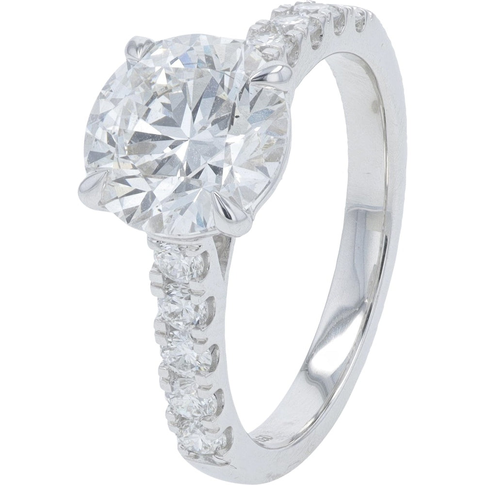 14K White Gold Engagement Ring with 2.50 Carat Round Lab Grown Diamond Center and Pavé Set Accents - 3.00 Carat Total Diamond Weight