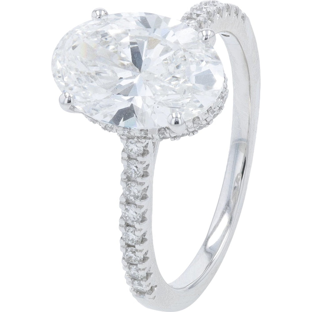 14K White Gold Engagement Ring with 2.75 Carat Oval Lab Grown Diamond and Pavé Hidden Halo - 3.00 Carat Total Diamond Weight