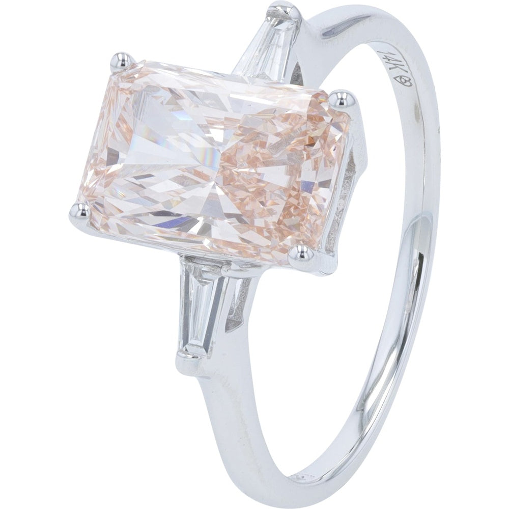 14K White Gold Engagement Ring with 2.90 Carat Radiant Cut Lab Grown Diamond and Baguette Accents - 3.50 Carat Total Diamond Weight