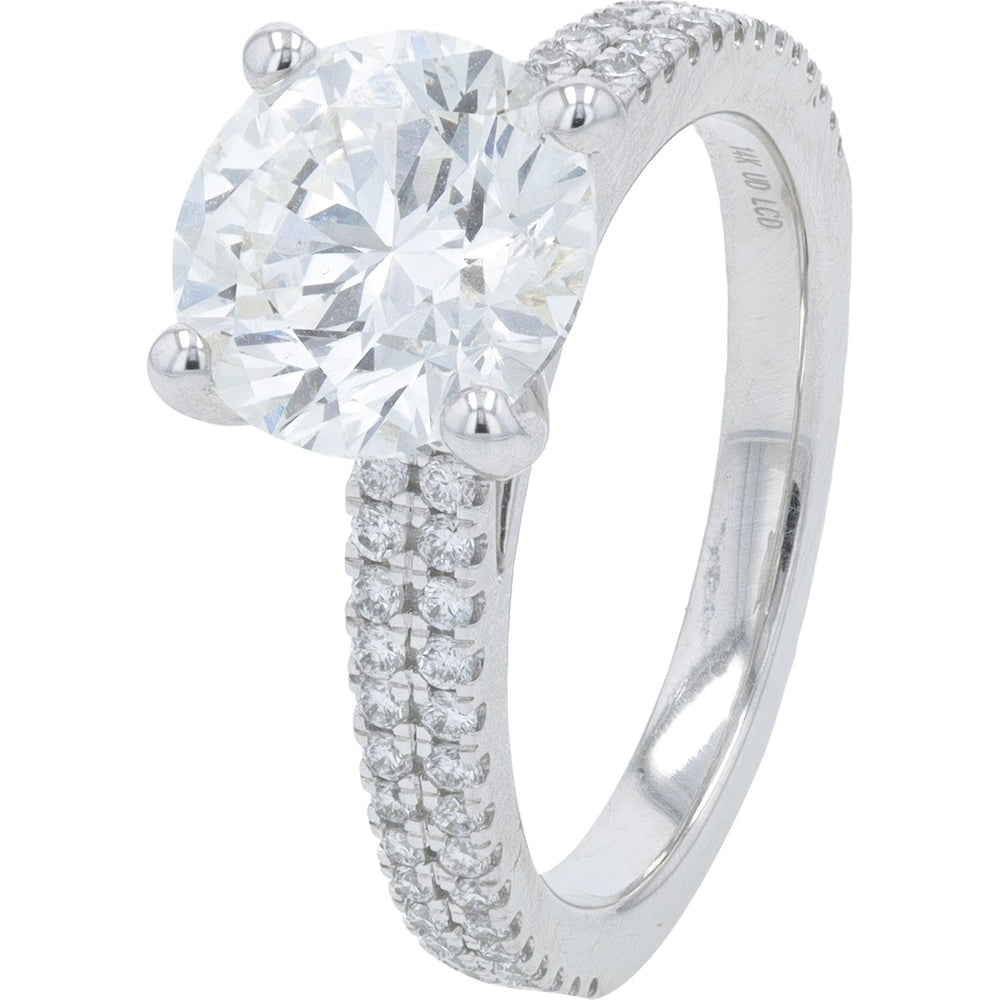 14K White Gold Engagement Ring with 3.00 Carat Round Lab Grown Diamond and Pavé Accent Stones - 3.38 Carat Total Diamond Weight
