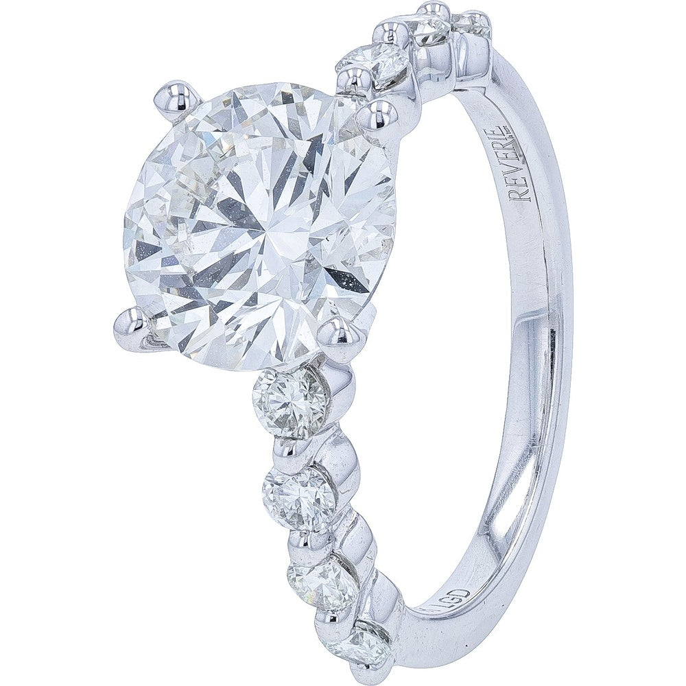 14K White Gold Engagement Ring with 3.00 Carat Round Lab Grown Diamond Center and 0.50 Carat Accent Diamonds - IGI Certified 3.50 Carat Total Weight