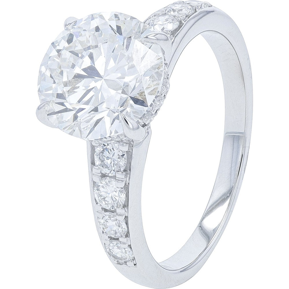 14K White Gold Engagement Ring with 3.00-Carat Round Lab-Grown Diamond Center and Pavé-Set Diamond Shoulders - 3.50 Carat Total Diamond Weight