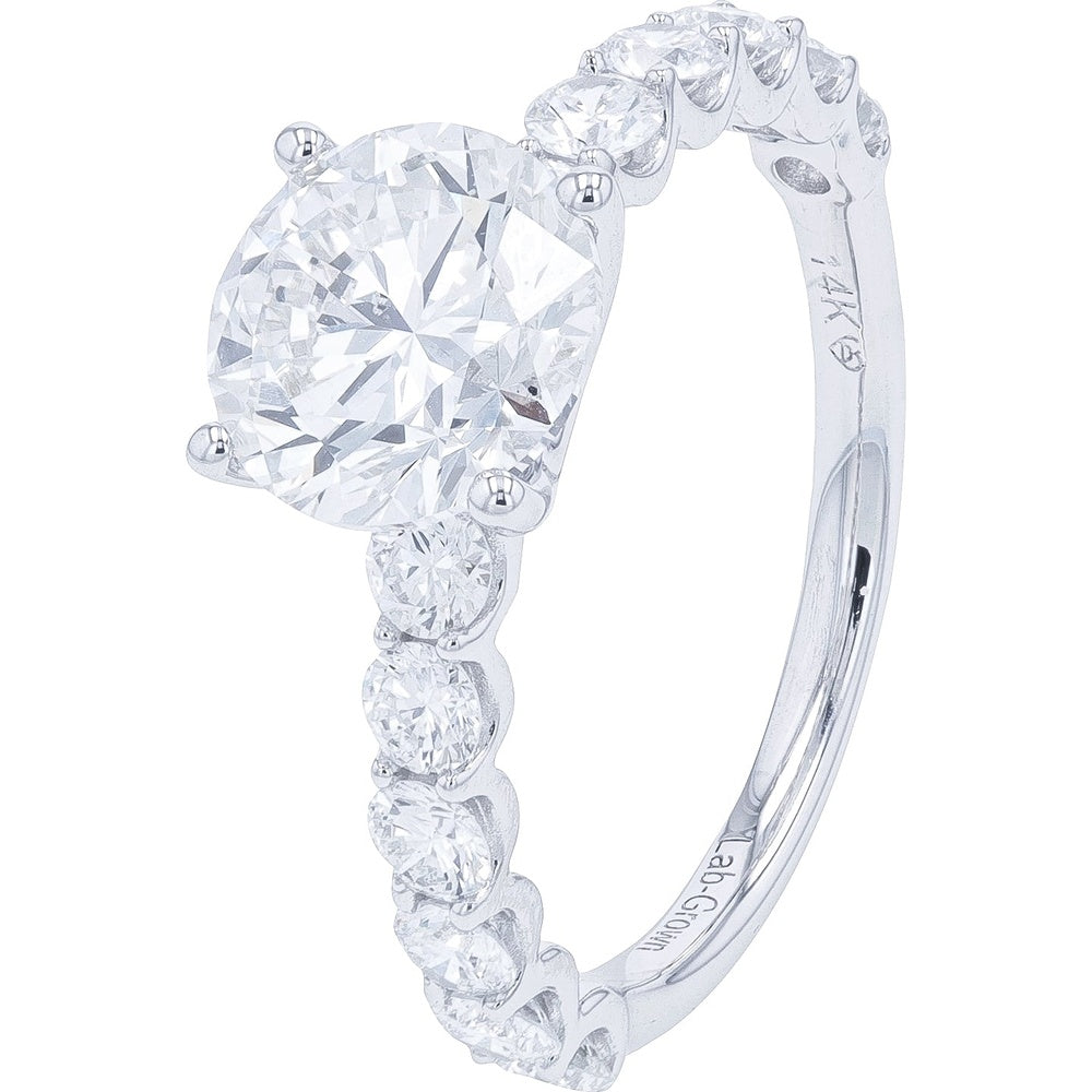14K White Gold Engagement Ring with 3.25 Carat Total Weight Lab-Grown Round Diamonds - 2.25 Carat Center Stone with Shared-Prong Accent Band