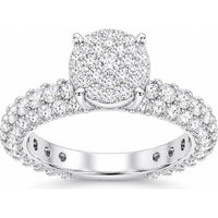 14K White Gold Engagement Ring with 3-Row Pavé Band and Round Diamond Cluster Center - 3.27 Carat Total Diamond Weight by Auriventus