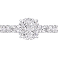 14K White Gold Engagement Ring with 3-Row Pavé Band and Round Diamond Cluster Center - 3.27 Carat Total Diamond Weight by Auriventus