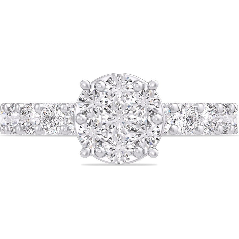 14K White Gold Engagement Ring with 3-Row Pavé Band and Round Diamond Cluster Center - 3.27 Carat Total Diamond Weight by Auriventus