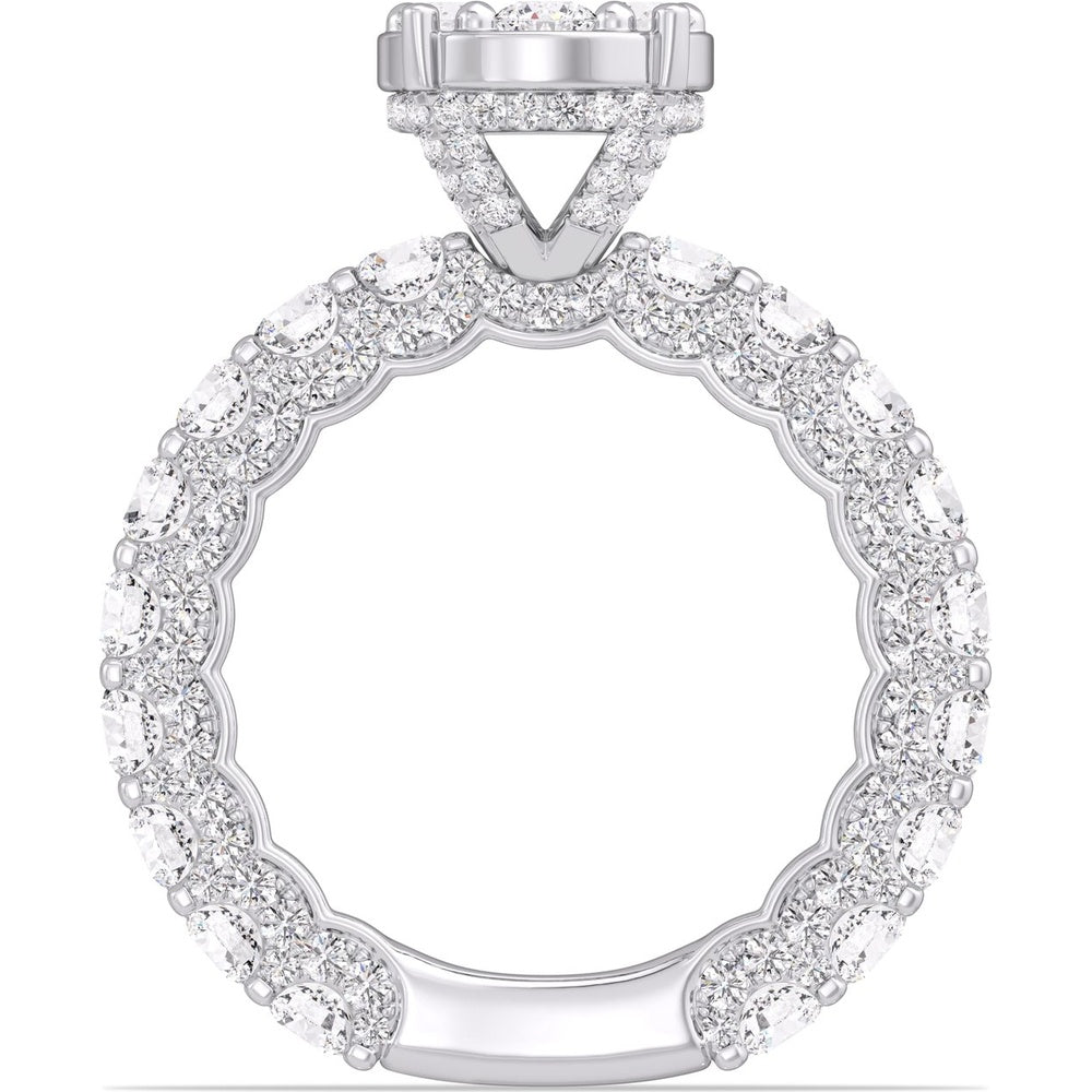 14K White Gold Engagement Ring with 3-Row Pavé Band and Round Diamond Cluster Center - 3.27 Carat Total Diamond Weight by Auriventus