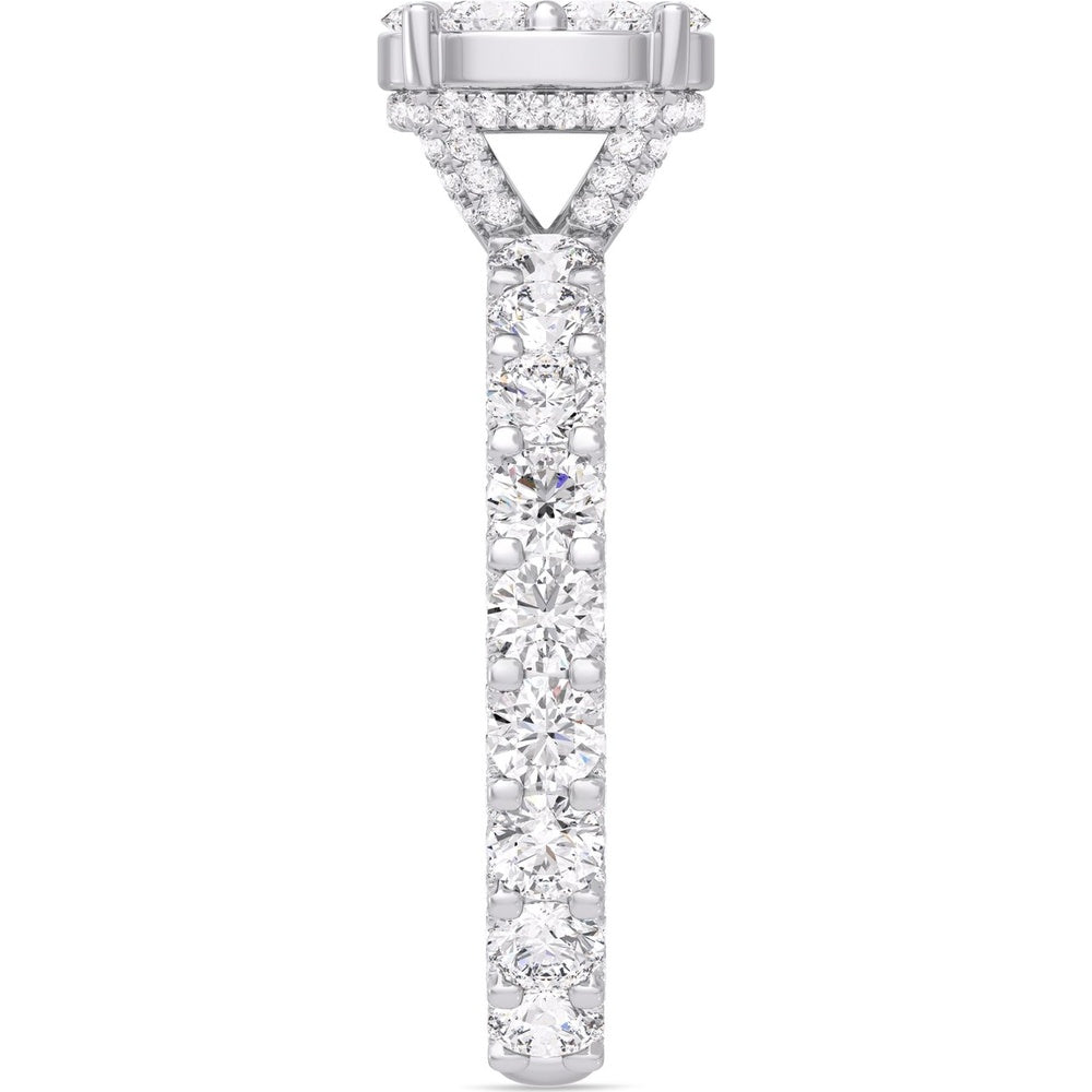 14K White Gold Engagement Ring with 3-Row Pavé Band and Round Diamond Cluster Center - 3.27 Carat Total Diamond Weight by Auriventus