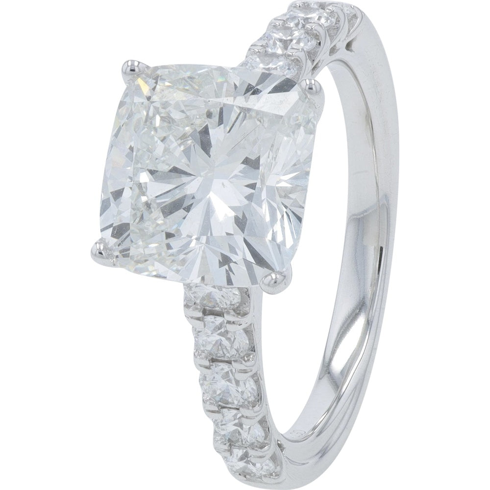 14K White Gold Engagement Ring with 4.00 Carat Cushion Cut Lab Grown Diamond Center and Diamond Accented Band - 4.75 Carat Total Diamond Weight