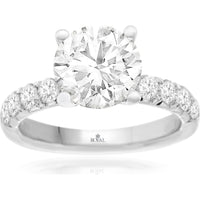 14K White Gold Engagement Ring with 4.00 Carat Round Lab Grown Diamond and Diamond-Accented Shoulders - 4.00 Carat Total Diamond Weight - Royal Jewelry