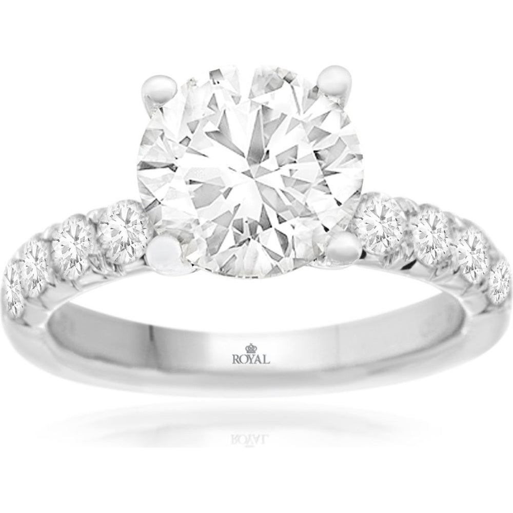 14K White Gold Engagement Ring with 4.00 Carat Round Lab Grown Diamond and Diamond-Accented Shoulders - 4.00 Carat Total Diamond Weight - Royal Jewelry