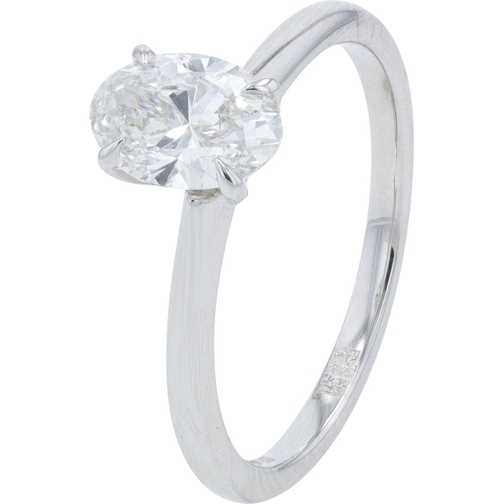 14K White Gold Engagement Ring with 4-Prong Set Oval Lab Grown Diamond - 1.00 Carat Total Diamond Weight