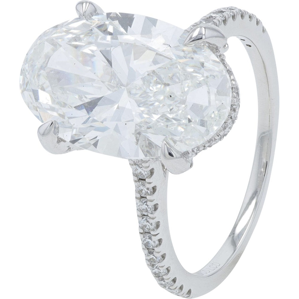14K White Gold Engagement Ring with 6.00 Carat Oval Lab Grown Diamond Center and Hidden Halo Pavé Band - 6.50 Carat Total Diamond Weight