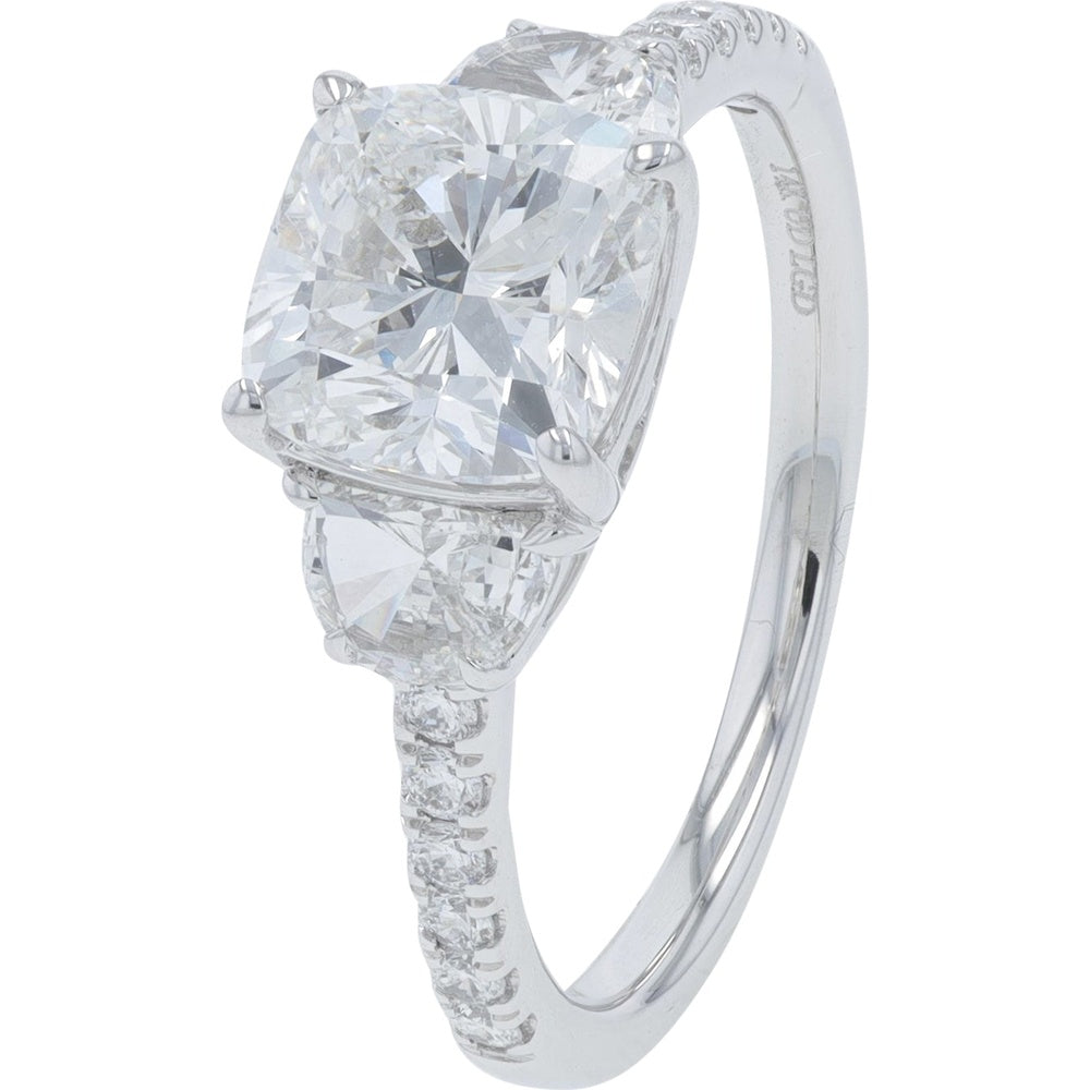 14K White Gold Engagement Ring with Cushion Cut Lab Grown Diamond and Pavé Band - 2.50 Carat Total Diamond Weight, E/F Color, VS1/VS2 Clarity