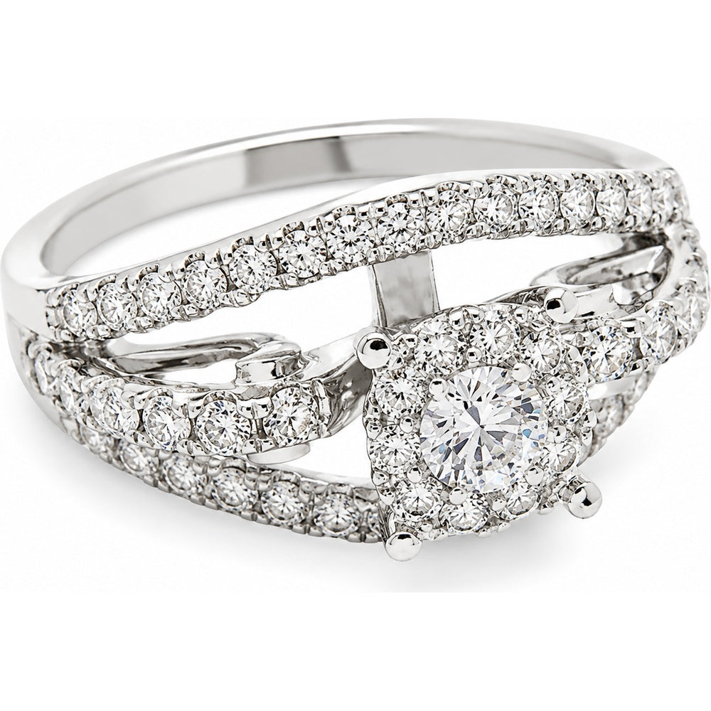 14K White Gold Engagement Ring with Cushion Halo and Split Shank Round Diamonds - 1.60 Carat Total Diamond Weight by Auriventus