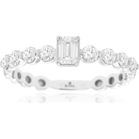 14K White Gold Engagement Ring with Emerald Cut Center Diamond and Round Accent Stones - 0.66 Carat Total Diamond Weight - Royal Jewelry
