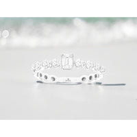 14K White Gold Engagement Ring with Emerald Cut Center Diamond and Round Accent Stones - 0.66 Carat Total Diamond Weight - Royal Jewelry