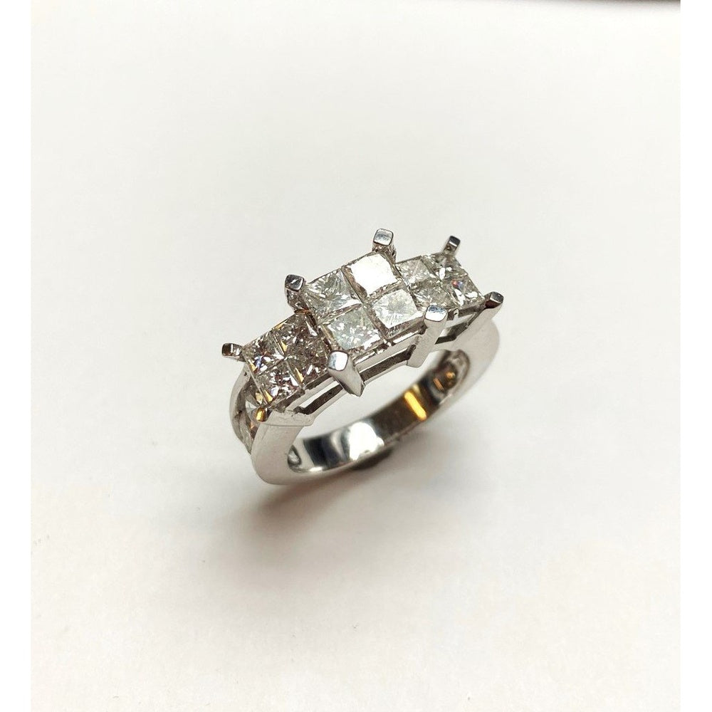 14K White Gold Engagement Ring with Invisible-Set Princess Cut Diamonds - 3.18 Carat Total Diamond Weight by Auriventus