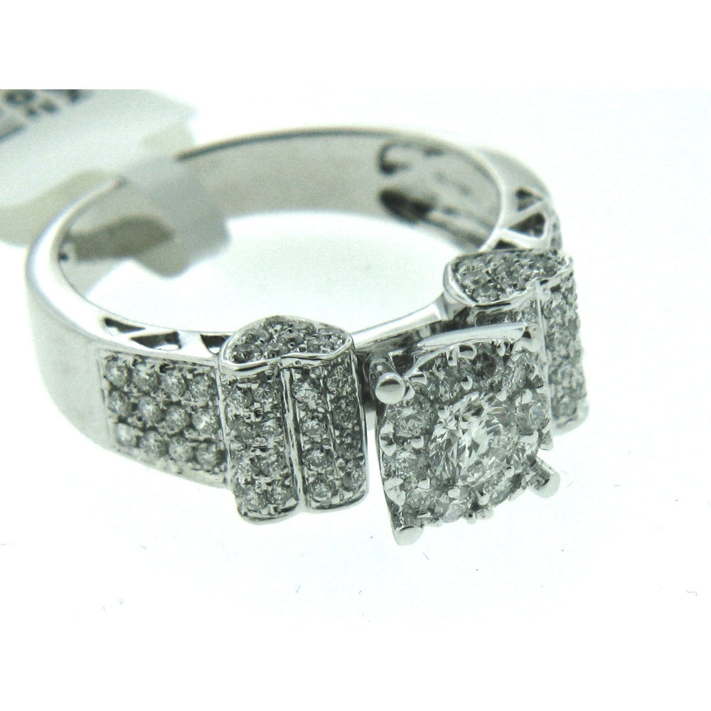 14K White Gold Engagement Ring with Milgrain Detail and Pavé Set Round Diamonds - 1.11 Carat Total Diamond Weight by Auriventus