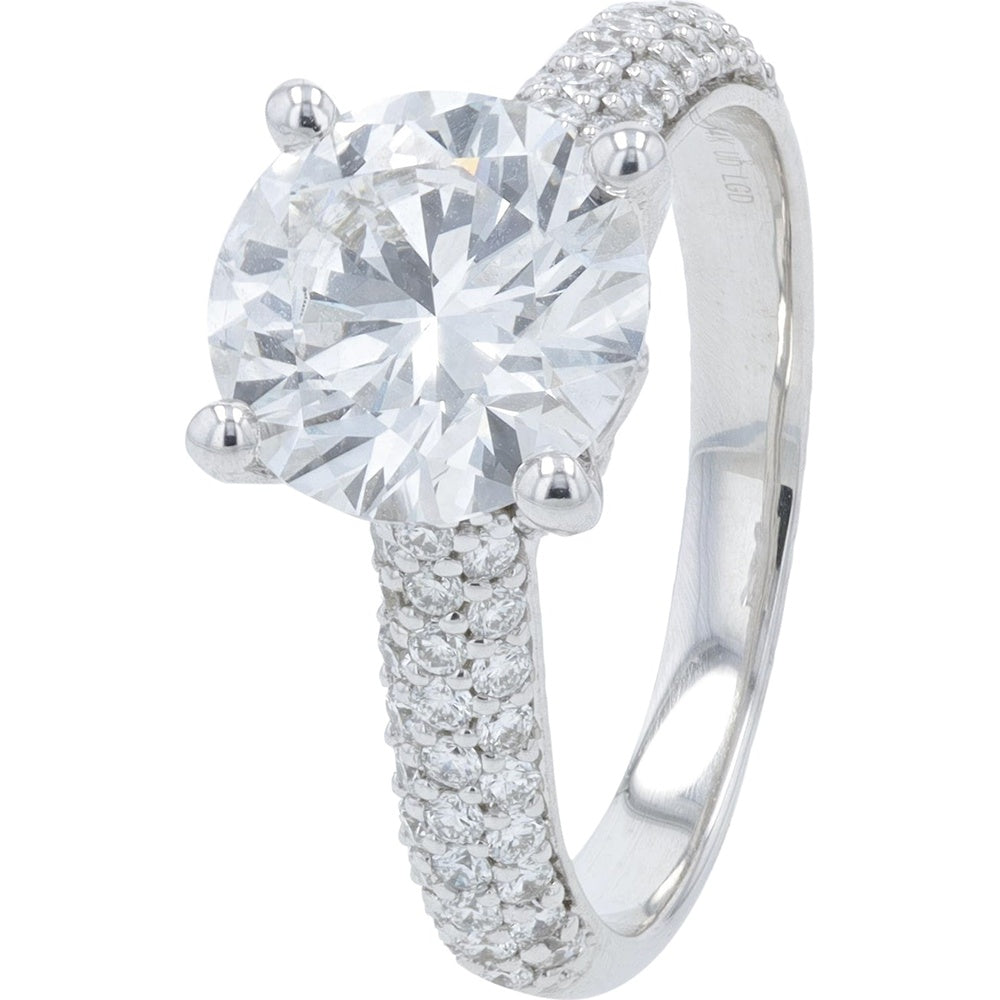 14K White Gold Engagement Ring with Pavé Band and 3.00 Carat Total Weight Lab Grown Diamonds