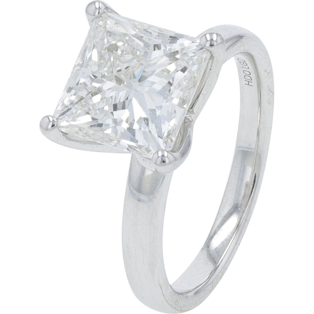 14K White Gold Engagement Ring with Princess Cut Lab Grown Diamond - 4.00 Carat Total Diamond Weight