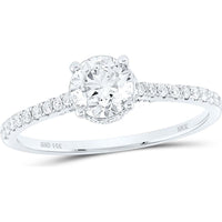14K White Gold Engagement Ring with Prong-Set 0.71 Carat Round Diamond and 0.33 Carat Pave-Set Diamonds - 1.00 Carat Total Diamond Weight