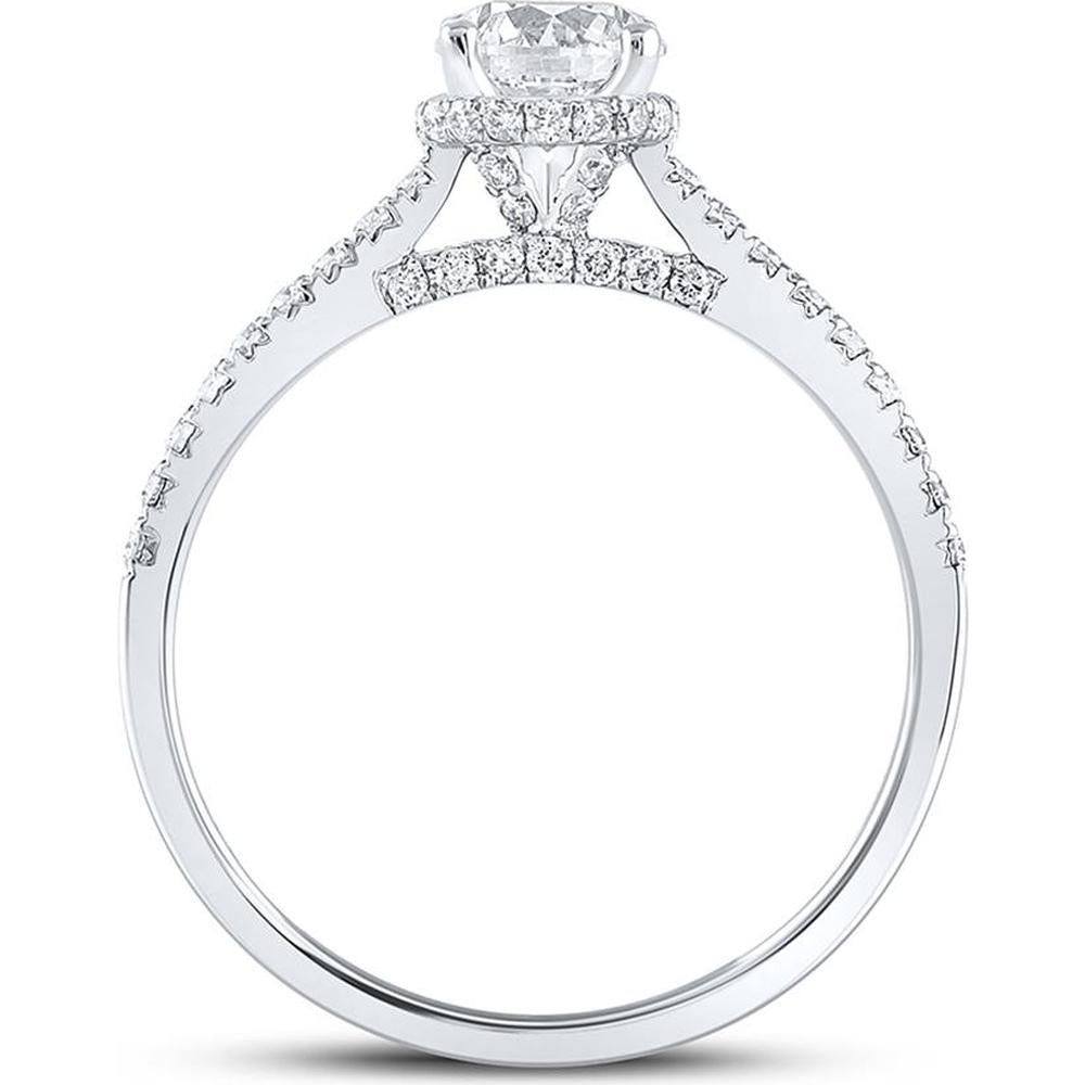 14K White Gold Engagement Ring with Prong-Set 0.71 Carat Round Diamond and 0.33 Carat Pave-Set Diamonds - 1.00 Carat Total Diamond Weight