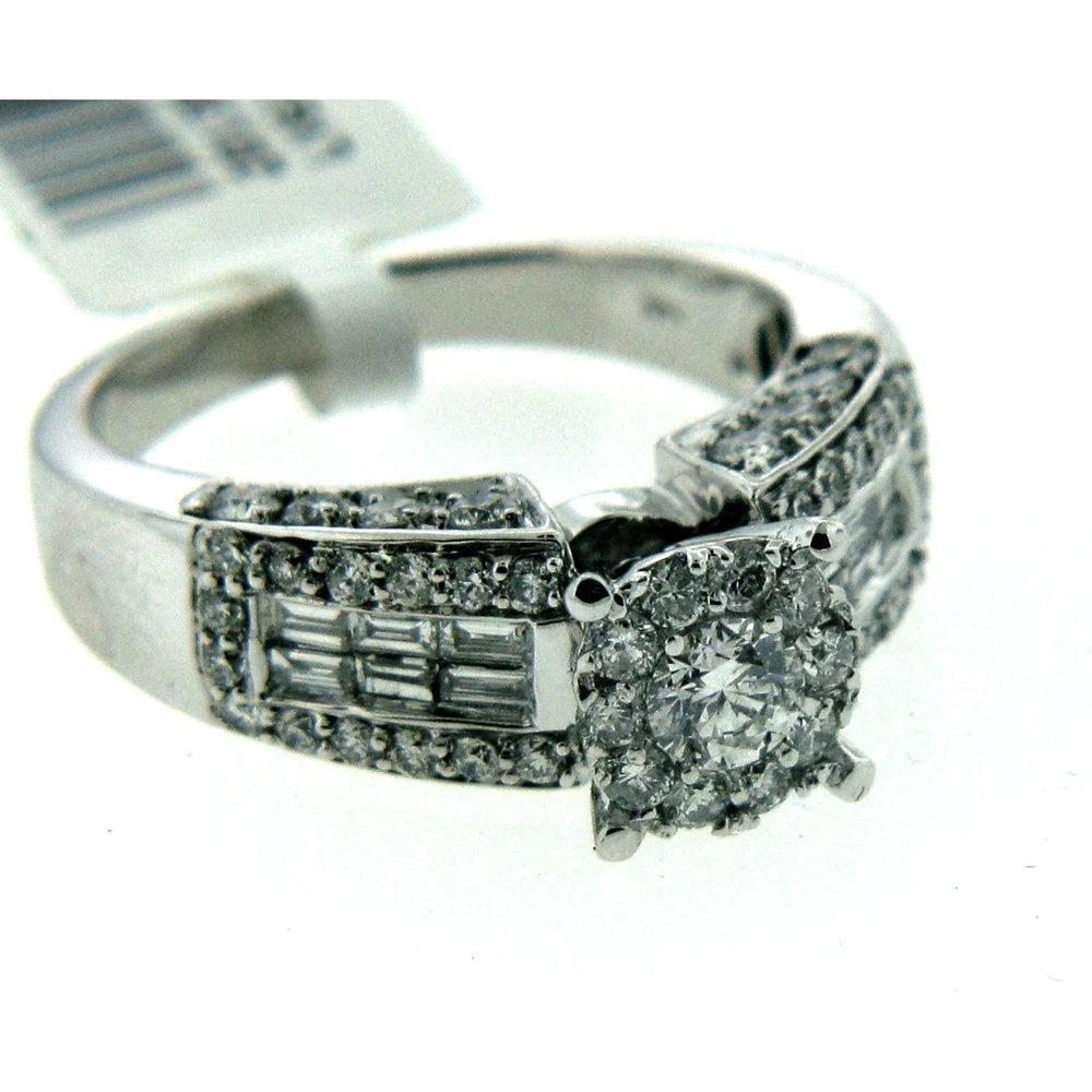 14K White Gold Engagement Ring with Round and Baguette Diamonds - 1.58 Carat Total Diamond Weight by Auriventus