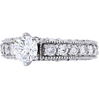 14K White Gold Engagement Ring with Round-Cut Diamond and Milgrain Detail - 2.00 Carat Total Diamond Weight
