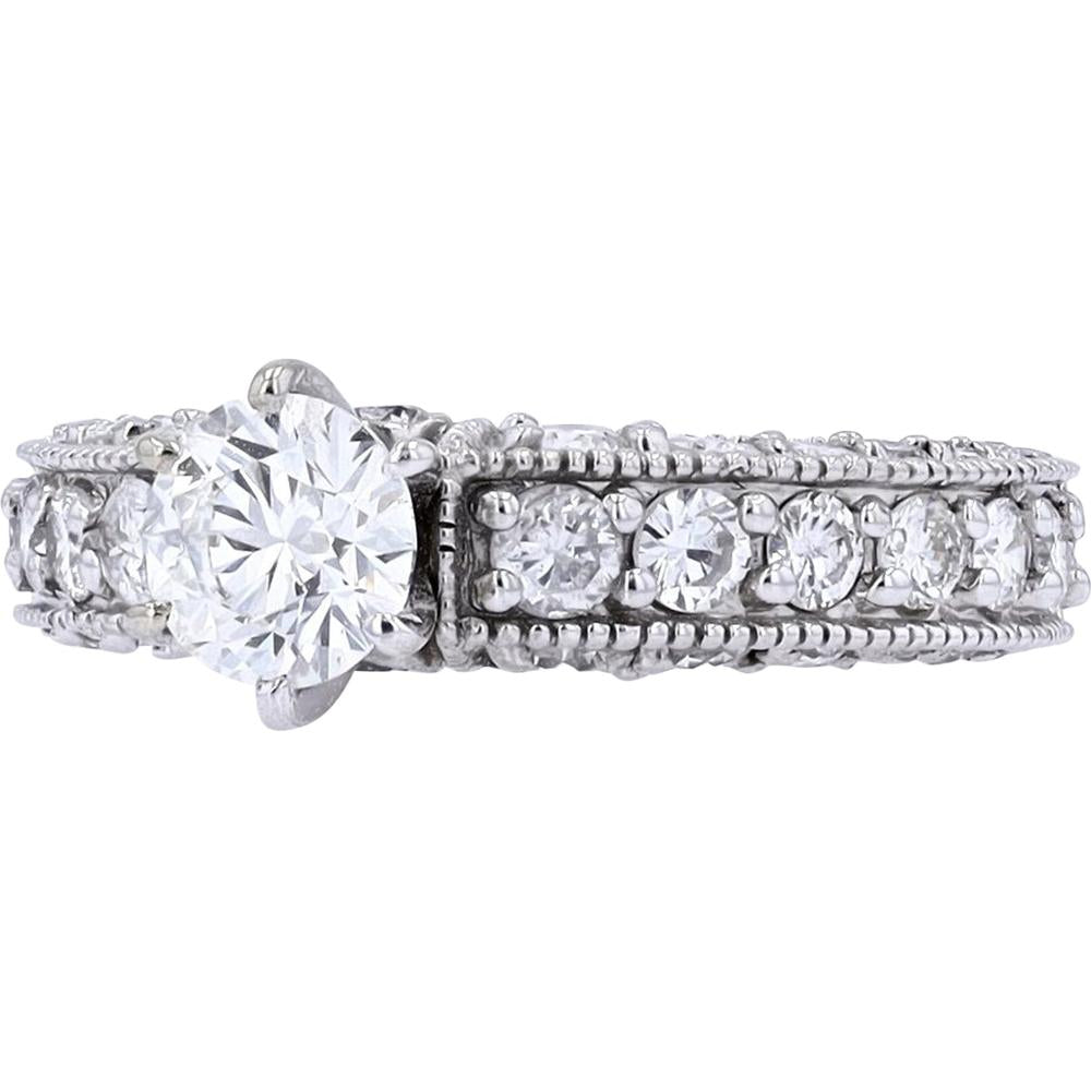 14K White Gold Engagement Ring with Round-Cut Diamond and Milgrain Detail - 2.00 Carat Total Diamond Weight