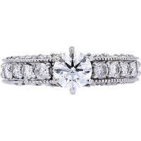 14K White Gold Engagement Ring with Round-Cut Diamond and Milgrain Detail - 2.00 Carat Total Diamond Weight