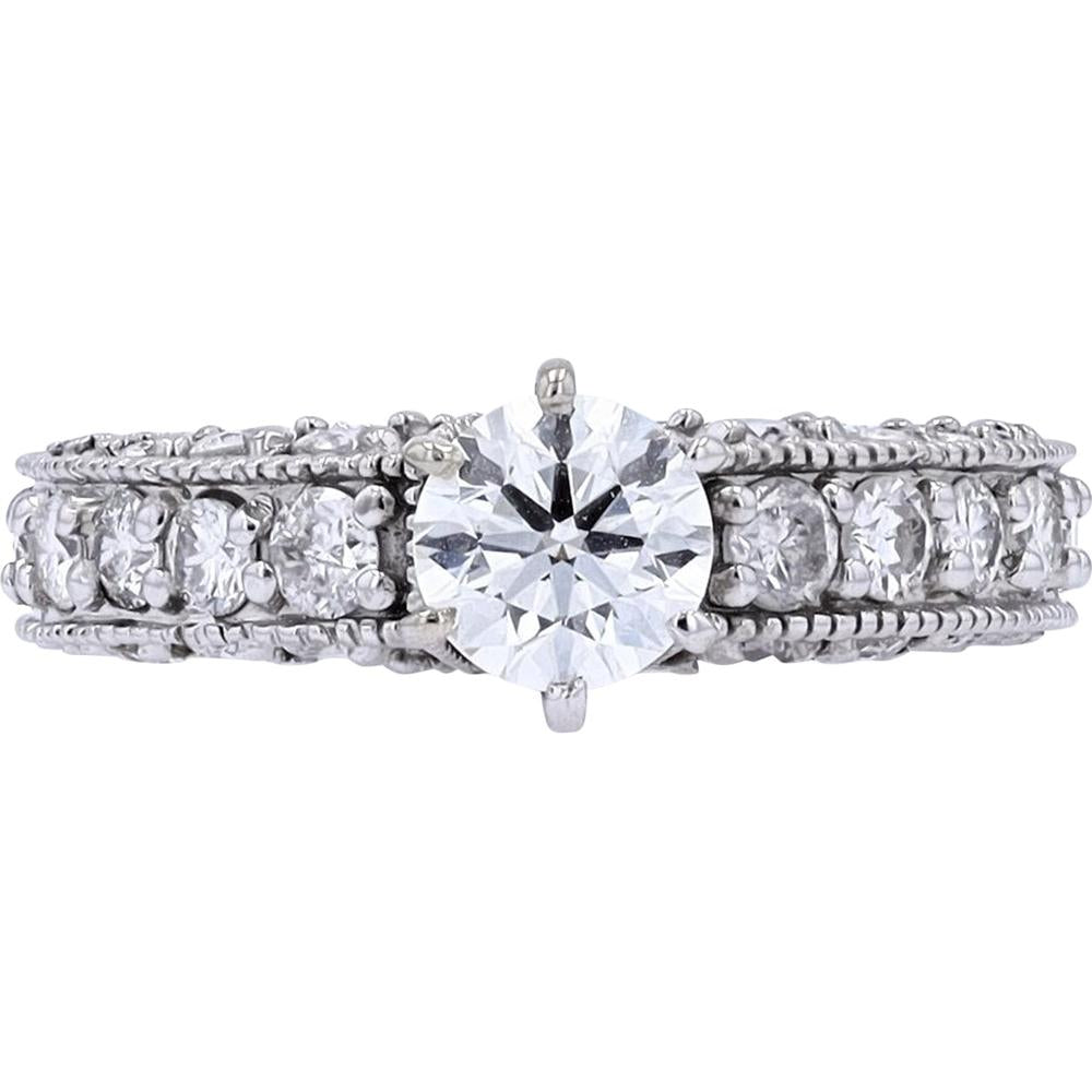 14K White Gold Engagement Ring with Round-Cut Diamond and Milgrain Detail - 2.00 Carat Total Diamond Weight