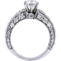 14K White Gold Engagement Ring with Round-Cut Diamond and Milgrain Detail - 2.00 Carat Total Diamond Weight