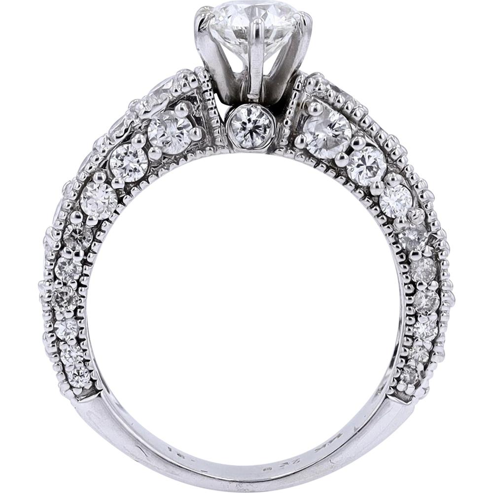14K White Gold Engagement Ring with Round-Cut Diamond and Milgrain Detail - 2.00 Carat Total Diamond Weight