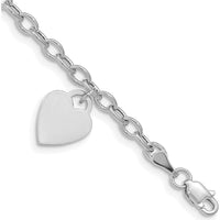 14K White Gold Engravable 14x10mm Dangle Heart Charm Bracelet - 8.5" Length by 0
