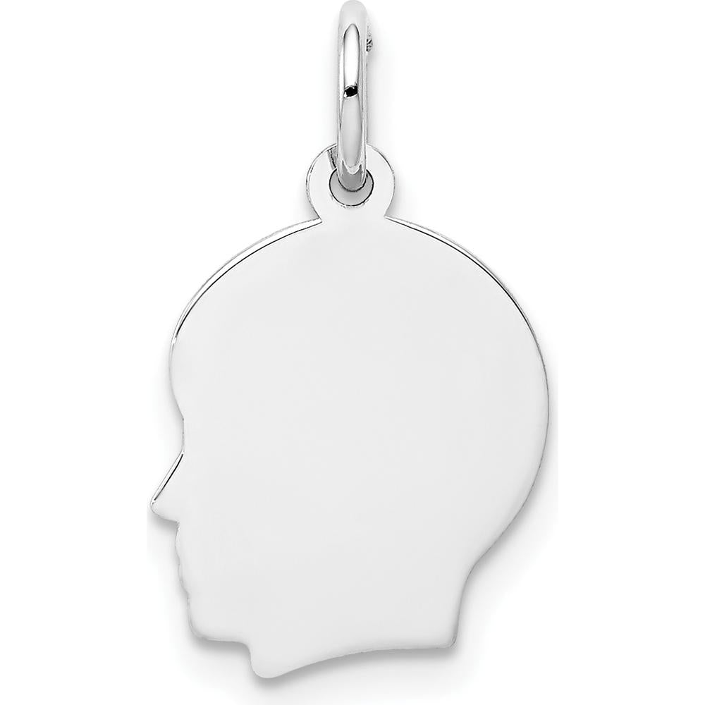 14K White Gold Engravable Boy Charm - Personalized Pendant with Polished Finish by Oro Pregiato