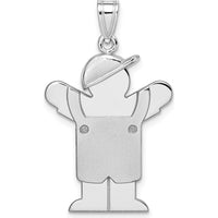 14K White Gold Engravable Boy in Overalls with Hat Pendant - Rhodium Plated by Oro Pregiato