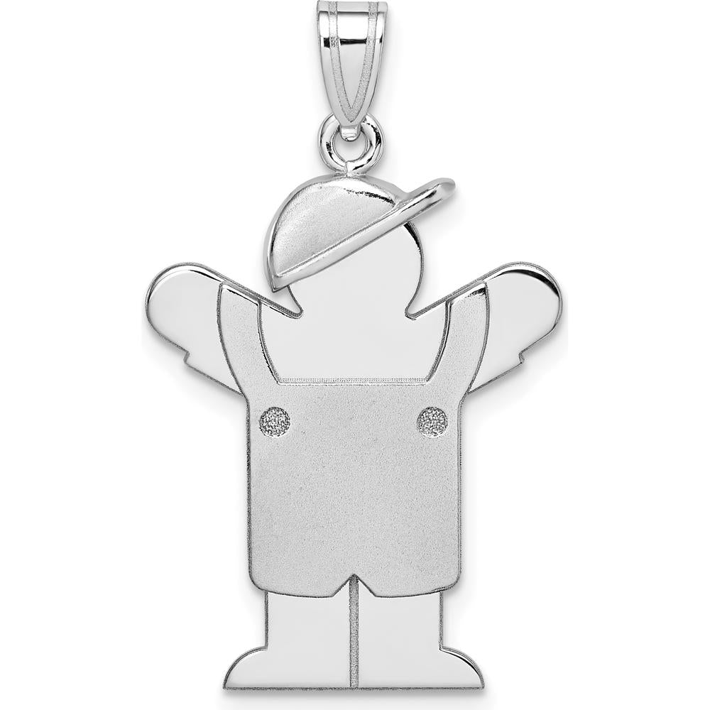 14K White Gold Engravable Boy in Overalls with Hat Pendant - Rhodium Plated by Oro Pregiato