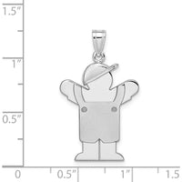 14K White Gold Engravable Boy in Overalls with Hat Pendant - Rhodium Plated by Oro Pregiato