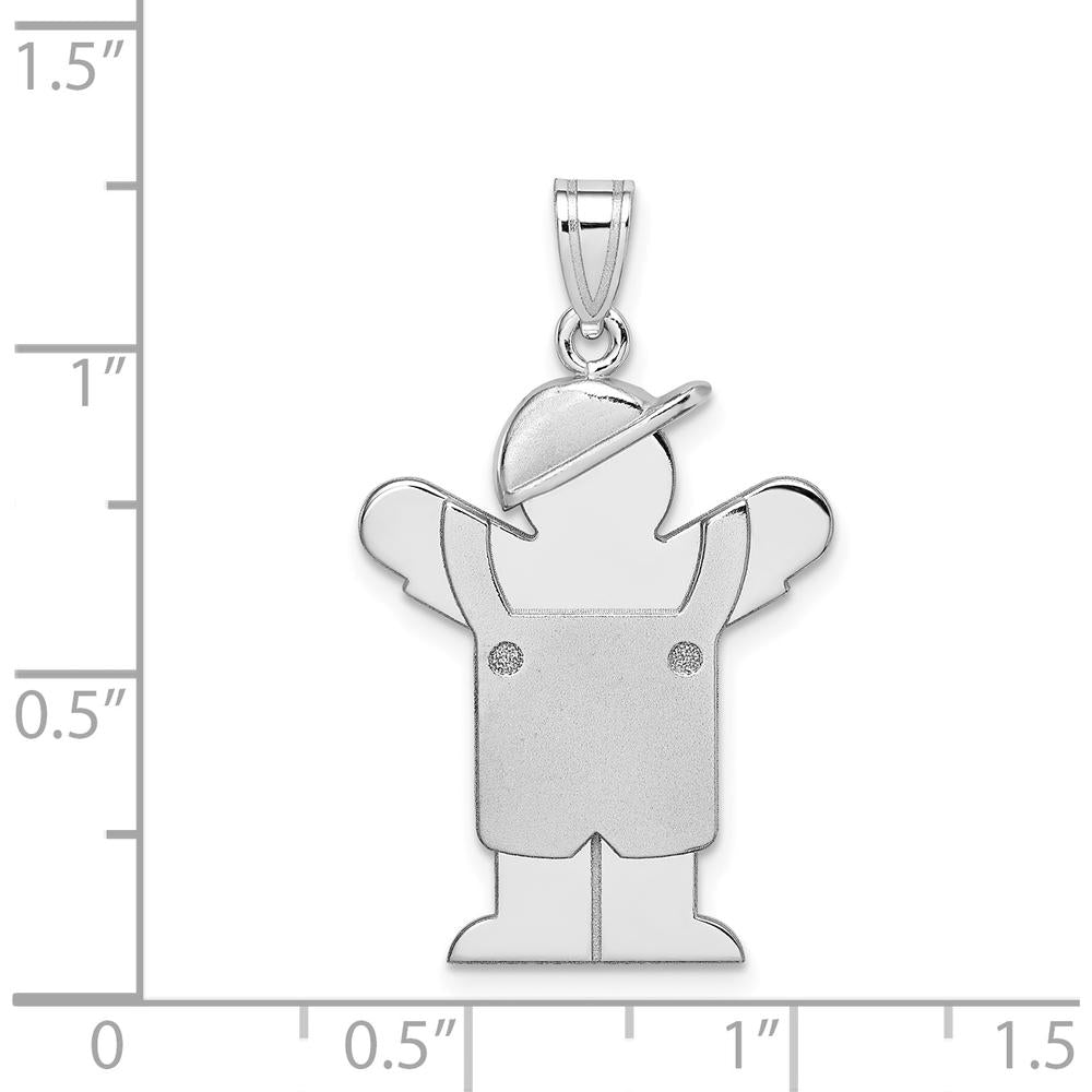 14K White Gold Engravable Boy in Overalls with Hat Pendant - Rhodium Plated by Oro Pregiato
