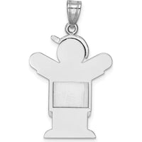 14K White Gold Engravable Boy in Overalls with Hat Pendant - Rhodium Plated by Oro Pregiato