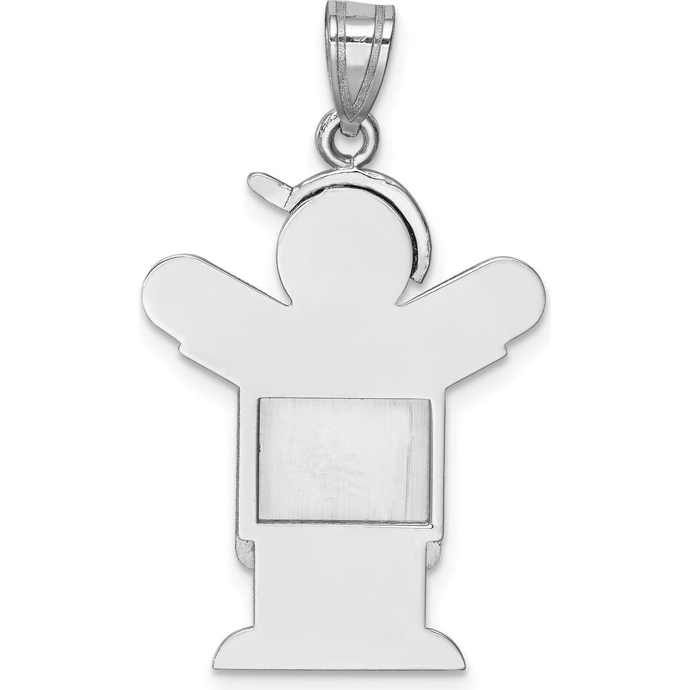14K White Gold Engravable Boy in Overalls with Hat Pendant - Rhodium Plated by Oro Pregiato