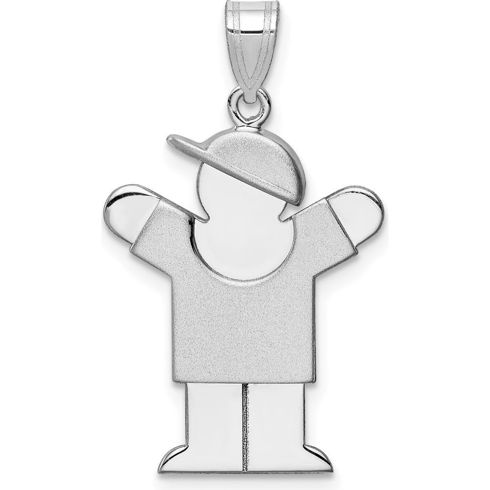 14K White Gold Engravable Boy with Hat Pendant Charm - Rhodium Plated by Oro Pregiato