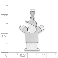 14K White Gold Engravable Boy with Hat Pendant Charm - Rhodium Plated by Oro Pregiato